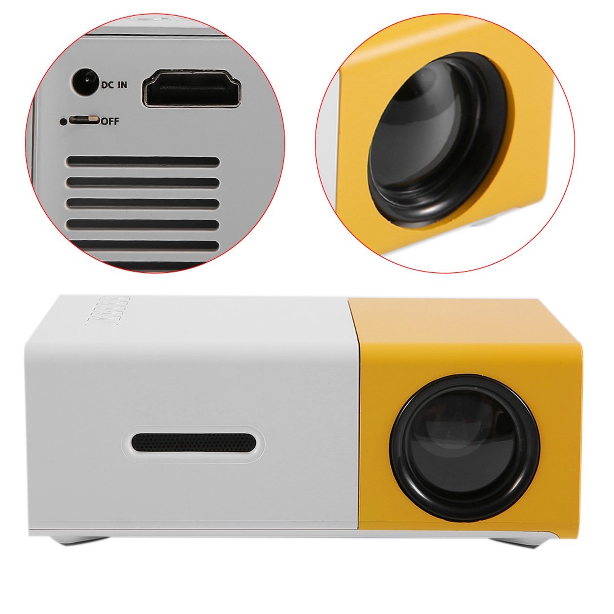 YG300 Professional Mini Projector Full HD1080P Home Theater LED Projector LCD Video Media Player Projector Yellow & White