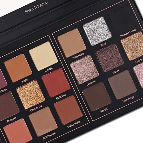 Prism Makeup Matte Eyeshadow Palette Pro 18 Colors Pigmented Shimmer Glitter Eye Shadow Palette, Long Lasting Waterproof Smokey Powder Cosmetics Halloween Makeup Kit (01# Seductress)