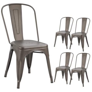 devoko metal indoor-outdoor chairs distressed style kitchen dining chairs stackable side chairs with back set of 4 (gun)