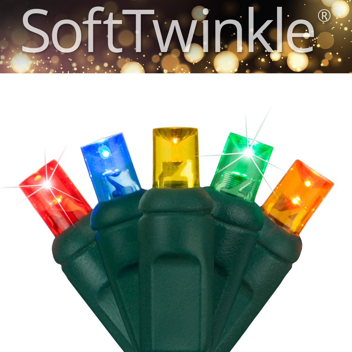 SoftTwinkle Slow Twinkling Christmas Lights, Soft Twinkle String Lights Pulsing Christmas Lights (50 Lights, 17 Ft, Warm White/White Wire)