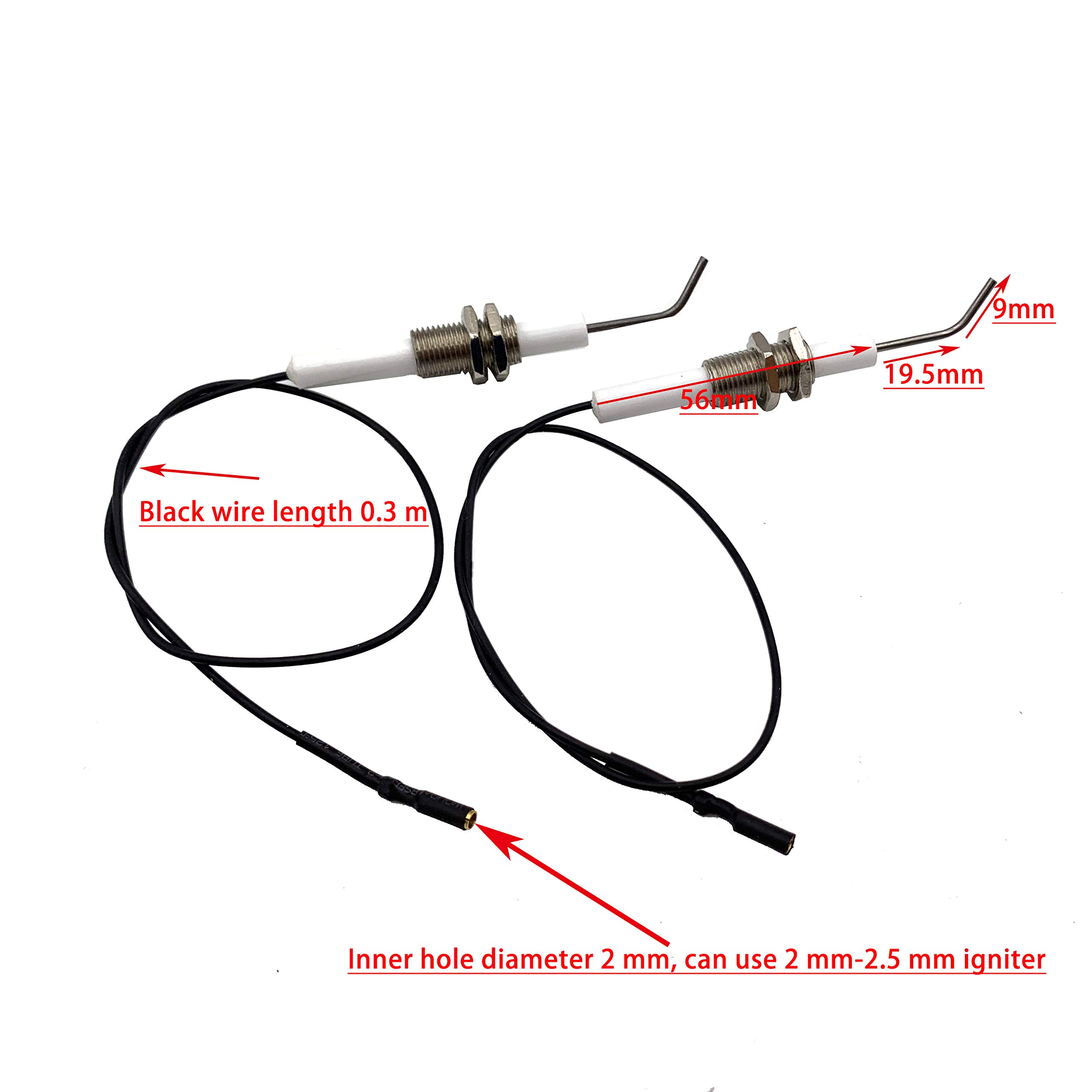 METER STAR Gas Grill/Range/Heater/Grill Igniters,Push Button Piezo Igniter with Threaded Universal Ceramic Electrode Ignition Spark Plug Wire Long 11.8” Electronic Device Set of 2
