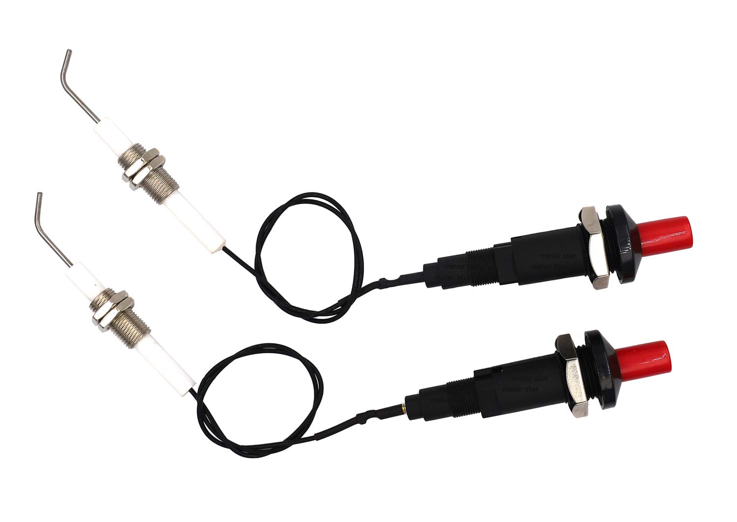 METER STAR Gas Grill/Range/Heater/Grill Igniters,Push Button Piezo Igniter with Threaded Universal Ceramic Electrode Ignition Spark Plug Wire Long 11.8” Electronic Device Set of 2