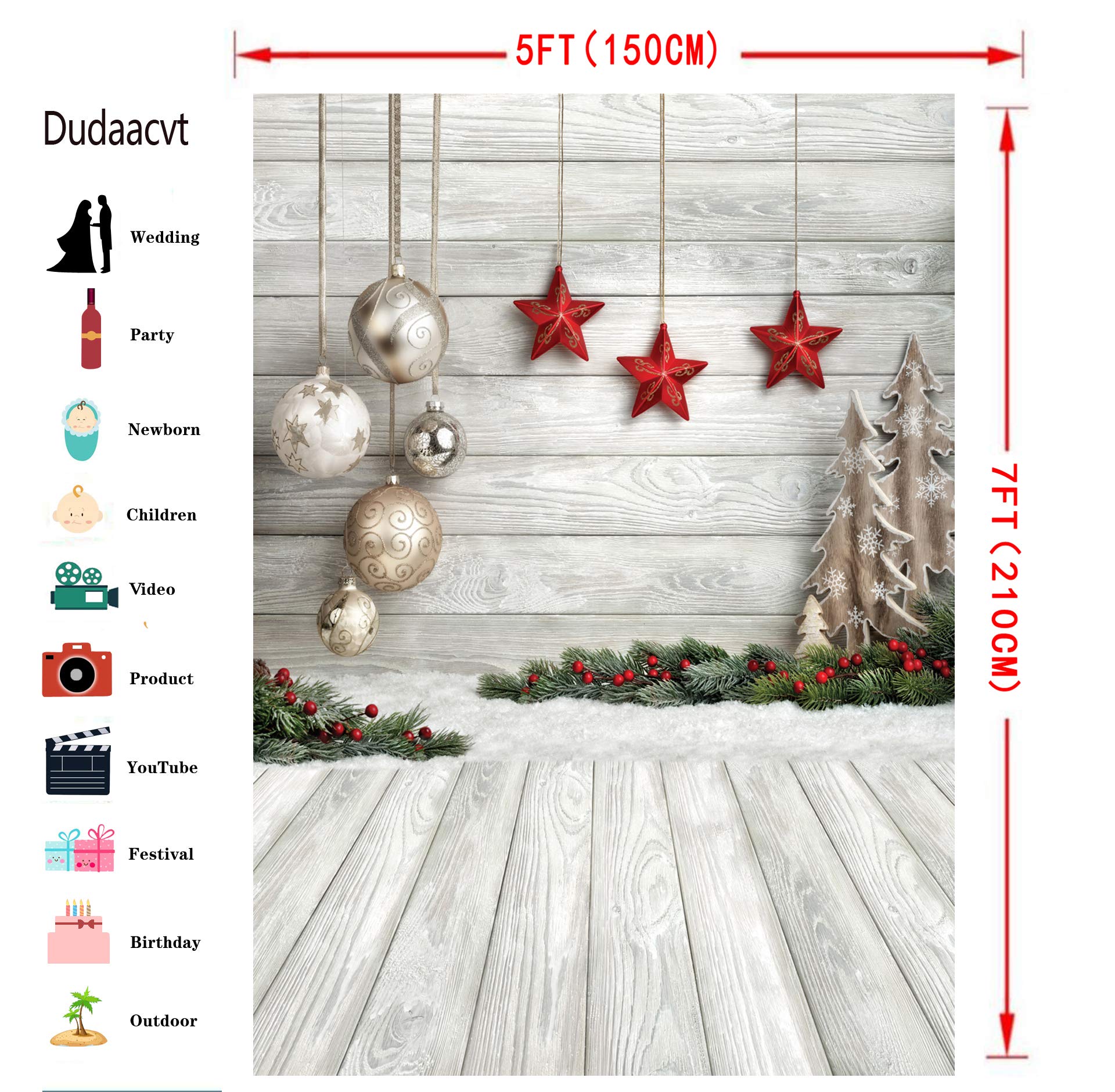 Dudaacvt 5X7ft Christmas Backdrop Xmas Tree Christmas Balls Vinyl Photography Backdrop Customized Photo Background Studio Prop