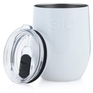 Seriously Ice Cold SIC 16oz Insulated Stemless Wine Tumbler Mug, Premium Double Wall Stainless Steel, Leak Proof BPA Free Lid