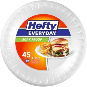 hefty everyday foam plates, 9 inch round, 45 count (pack of 12), 540 total