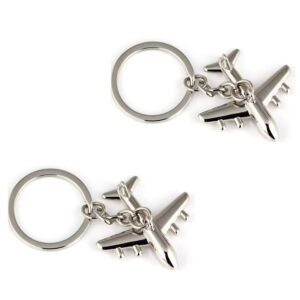 metal fashion polished silver aircraft airplane model keychain toy kids souvenir gift - pack of 2