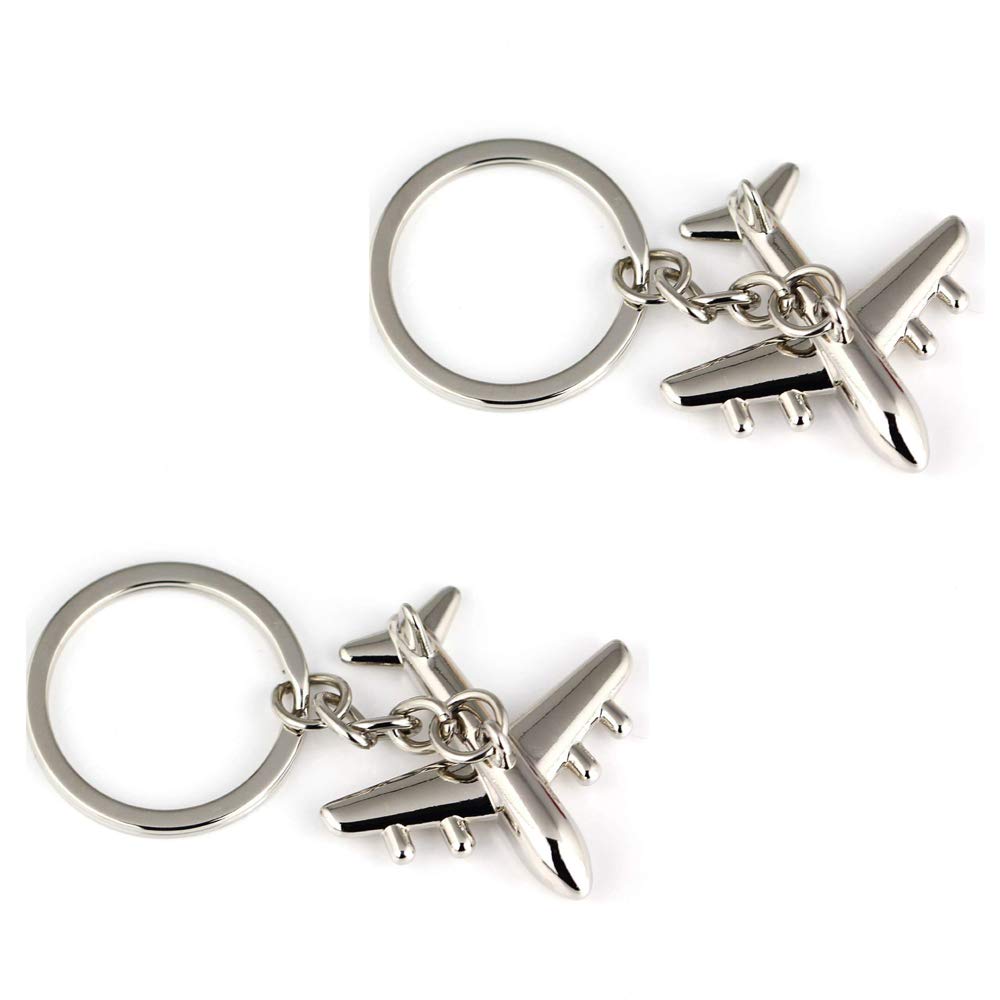 Metal Fashion Polished Silver Aircraft Airplane Model Keychain Toy Kids Souvenir Gift - Pack of 2