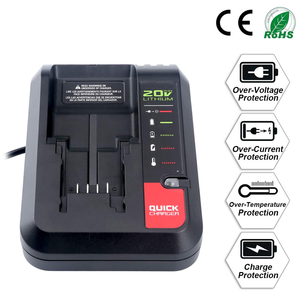 Lasica 20V Max Charger Compatible with Black & Decker 20V Battery and Compatible with Porter-Cable 20V Battery LBXR20 LBXR2020 PCC681L PCC685L PCC692L BDCAC202B 20-Volt Power Tool Battery Charger