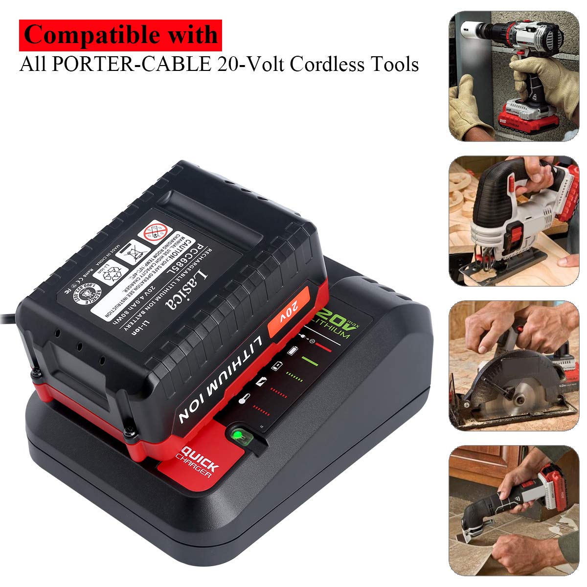 Lasica 20V Max Charger Compatible with Black & Decker 20V Battery and Compatible with Porter-Cable 20V Battery LBXR20 LBXR2020 PCC681L PCC685L PCC692L BDCAC202B 20-Volt Power Tool Battery Charger