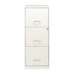 space solutions metal file cabinet for home office supplies and small filing cabinet folders with 3 under desk storage drawers, pearl white