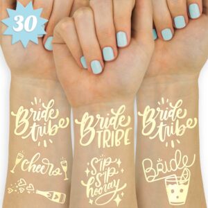 xo, fetti 30 bride tribe metallic tattoos | bachelorette party decorations, bridesmaid favor + bride to be gold