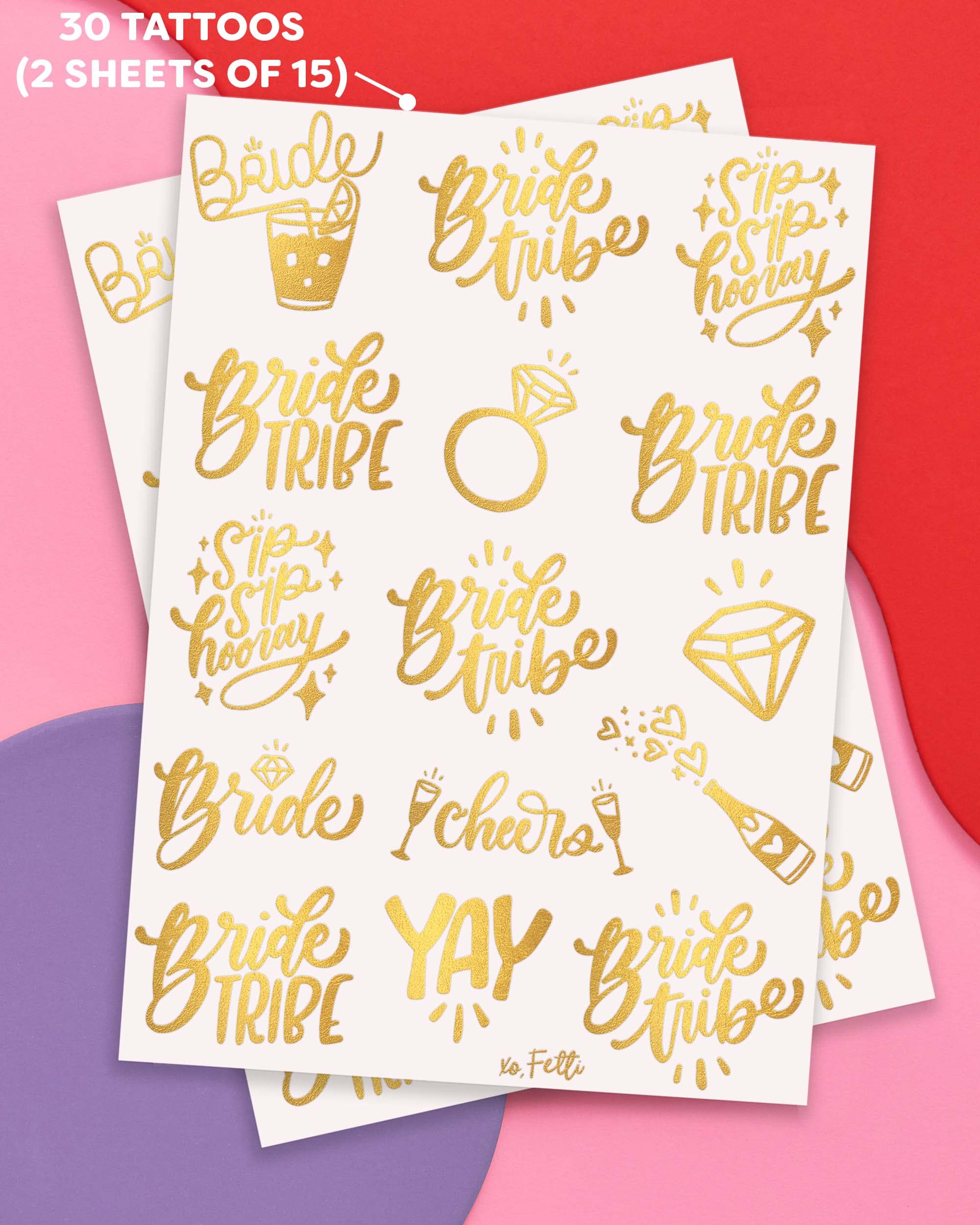 xo, Fetti 30 Bride Tribe Metallic Tattoos | Bachelorette Party Decorations, Bridesmaid Favor + Bride To Be gold