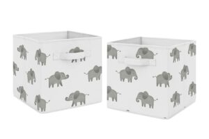 sweet jojo designs grey and white watercolor elephant safari organizer storage bins for collection - set of 2
