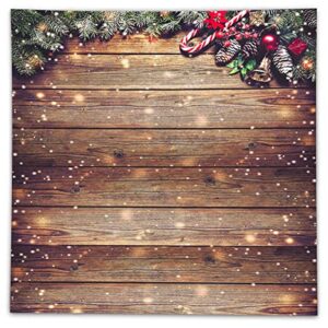 Allenjoy 8X8ft Rustic Christmas Wood Photography Backdrop Sparkle Bokeh Brown Wooden Board Vintage Wall Floordrop Winter Family Party Decorations Holiday Xmas Background Portrait Studio Photo Booth