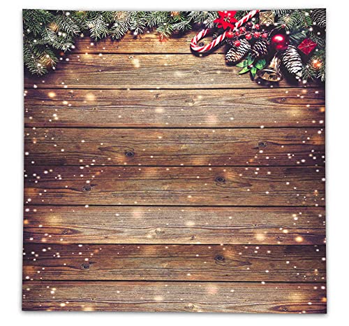 Allenjoy 8X8ft Rustic Christmas Wood Photography Backdrop Sparkle Bokeh Brown Wooden Board Vintage Wall Floordrop Winter Family Party Decorations Holiday Xmas Background Portrait Studio Photo Booth