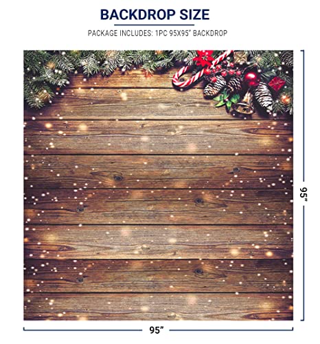 Allenjoy 8X8ft Rustic Christmas Wood Photography Backdrop Sparkle Bokeh Brown Wooden Board Vintage Wall Floordrop Winter Family Party Decorations Holiday Xmas Background Portrait Studio Photo Booth