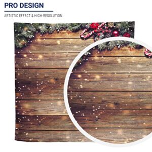 Allenjoy 8X8ft Rustic Christmas Wood Photography Backdrop Sparkle Bokeh Brown Wooden Board Vintage Wall Floordrop Winter Family Party Decorations Holiday Xmas Background Portrait Studio Photo Booth