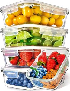 prepnaturals 5 pack 36 oz glass meal prep containers - dishwasher microwave freezer oven safe - glass storage containers with lids (multi-compartment)