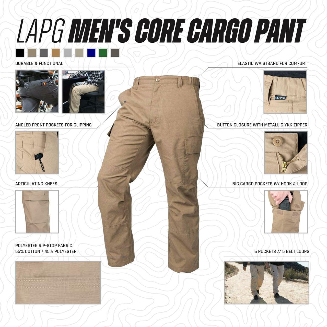 LA Police Gear Men's Core Cargo Lightweight Tactical Pants, Durable Ripstop Cargo Pants for Men, Stretch Waistband CCW Pants - Grey - 34 X 32