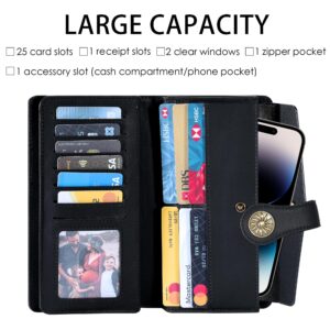Travelambo Womens RFID Blocking Large Capacity Luxury Waxed Genuine Leather Clutch Wallet Multi Card Organizer (01 ReNapa Black)