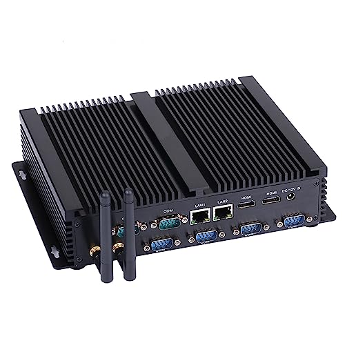 HUNSN Fanless Industrial PC, Mini Computer, Core I5 4200U 4250U 4258U 4278U 4288U, Windows 11 / Linux Ubuntu, IM04, 2 x HDMI, 2 x LAN, 6 x COM RS232, 8 x USB, 8G RAM, 128G SSD