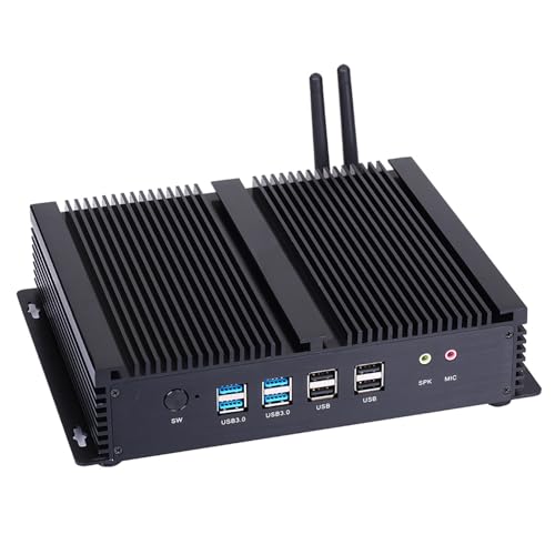 HUNSN Fanless Industrial PC, Mini Computer, Core I5 4200U 4250U 4258U 4278U 4288U, Windows 11 / Linux Ubuntu, IM04, 2 x HDMI, 2 x LAN, 6 x COM RS232, 8 x USB, 8G RAM, 128G SSD