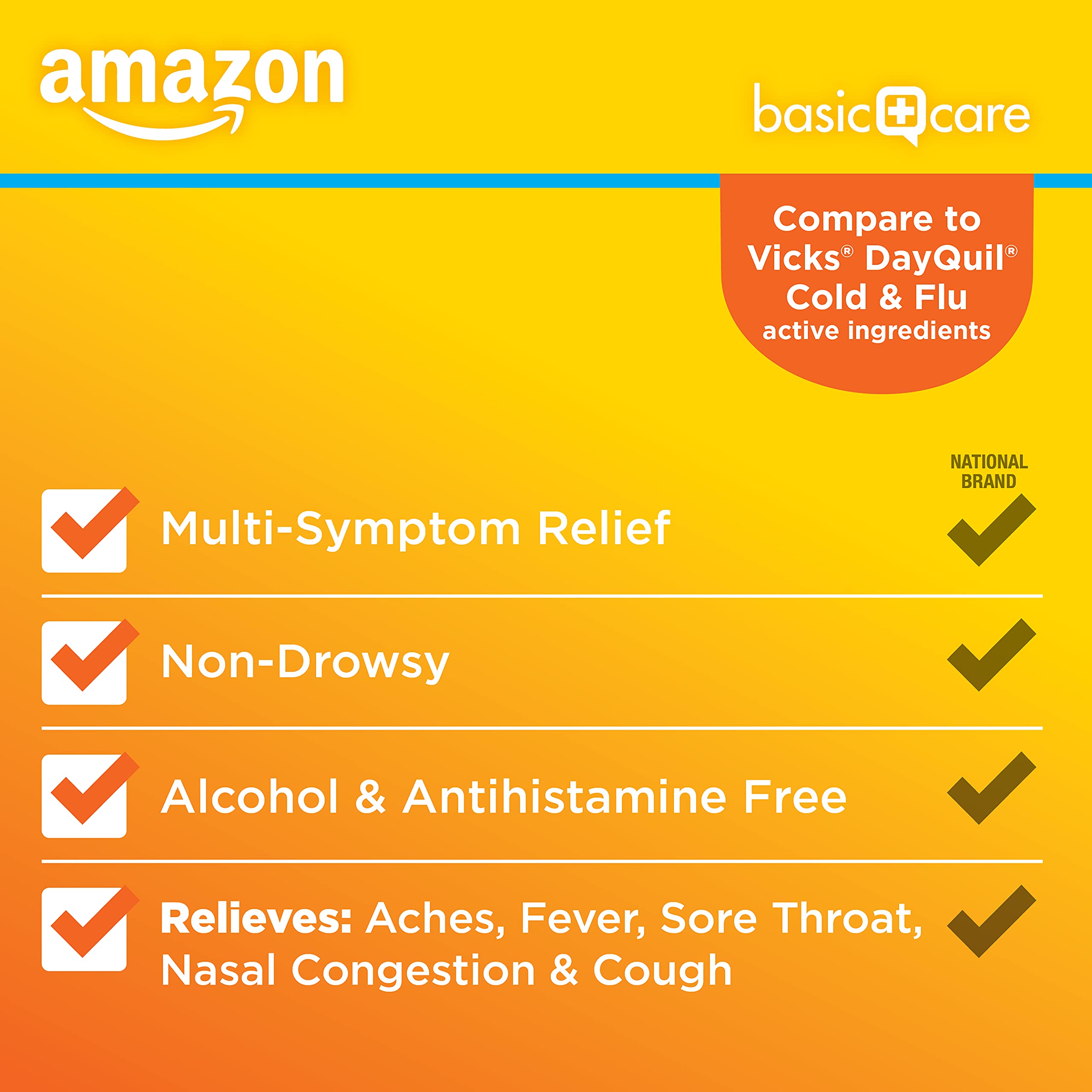 Amazon Basic Care Daytime Cold and Flu Relief, Non-Drowsy, Liquid Medicine, Original Flavor, 12 fl oz (Pack of 1)