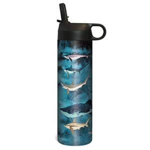 tree-free greetings sportiva stainless steel tumbler double-walled and vacuum insulated cup with straw, 1 count (pack of 1), shark collage