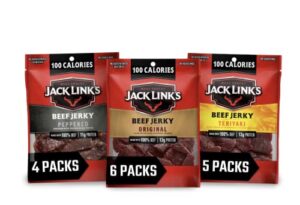 jack link's beef jerky variety pack - includes original, teriyaki, and peppered beef jerky - 96% fat free, no added msg- 1.25 oz (pack of 15)