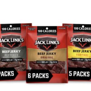 Jack Link's Beef Jerky Variety Pack - Includes Original, Teriyaki, and Peppered Beef Jerky - 96% Fat Free, No Added MSG- 1.25 Oz (Pack of 15)