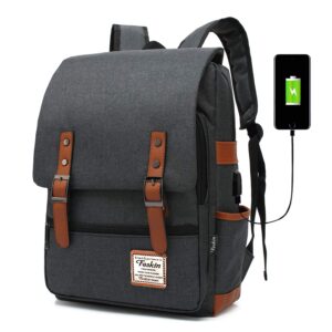 fewofj professional laptop backpack, women vintage college school bookbag - black