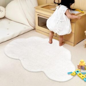 area rugs for kids, cloud shape baby crawling carpet, nursery room soft pure cotton luxury plush handmade knitted decoration rug 40"×26"