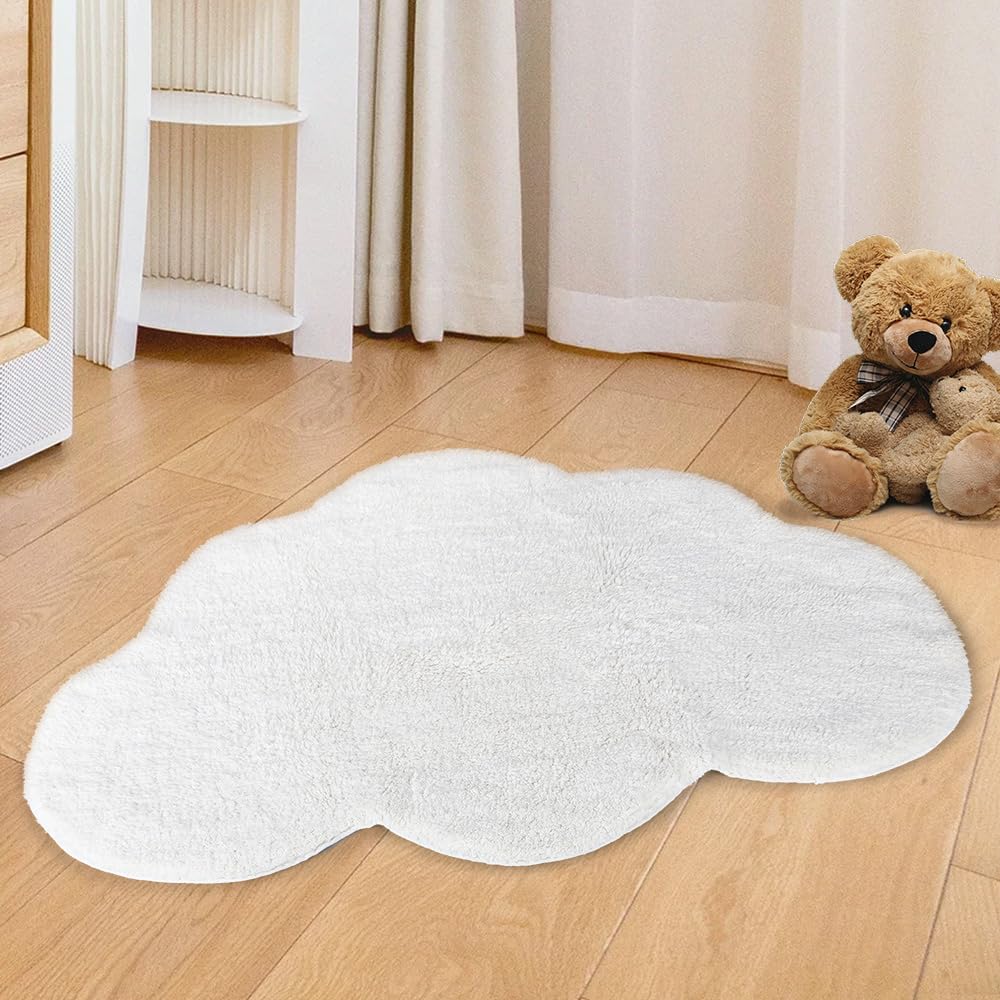 Area Rugs for Kids, Cloud Shape Baby Crawling Carpet, Nursery Room Soft Pure Cotton Luxury Plush Handmade Knitted Decoration Rug 40"×26"