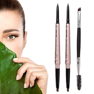 [ 2 pack]eyebrow pencil, waterproof eyebrow makeup with dual ends, professional brow enhancing kit with eyebrow brush (dark brown #1)