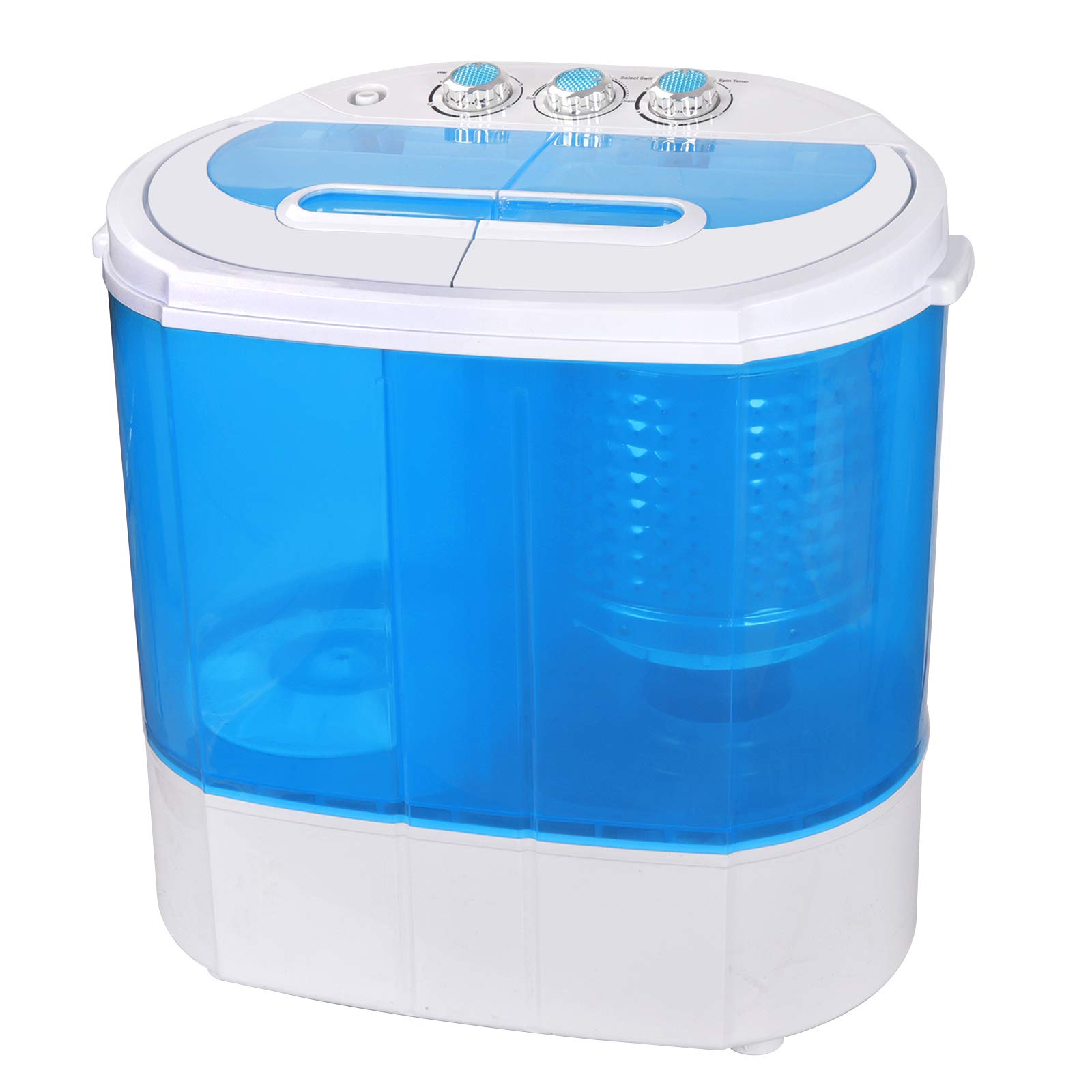 JupiterForce Portable Clothes Washing Machines with Drain Pipe, Mini Compact Twin Tub Spin Dryer Laundry Machine for Bathroom, Dorms, Apartments, Blue