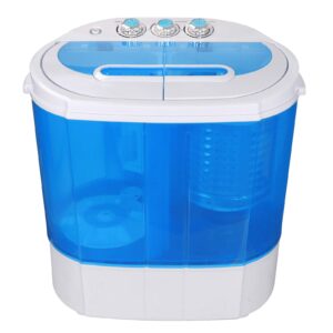 JupiterForce Portable Clothes Washing Machines with Drain Pipe, Mini Compact Twin Tub Spin Dryer Laundry Machine for Bathroom, Dorms, Apartments, Blue