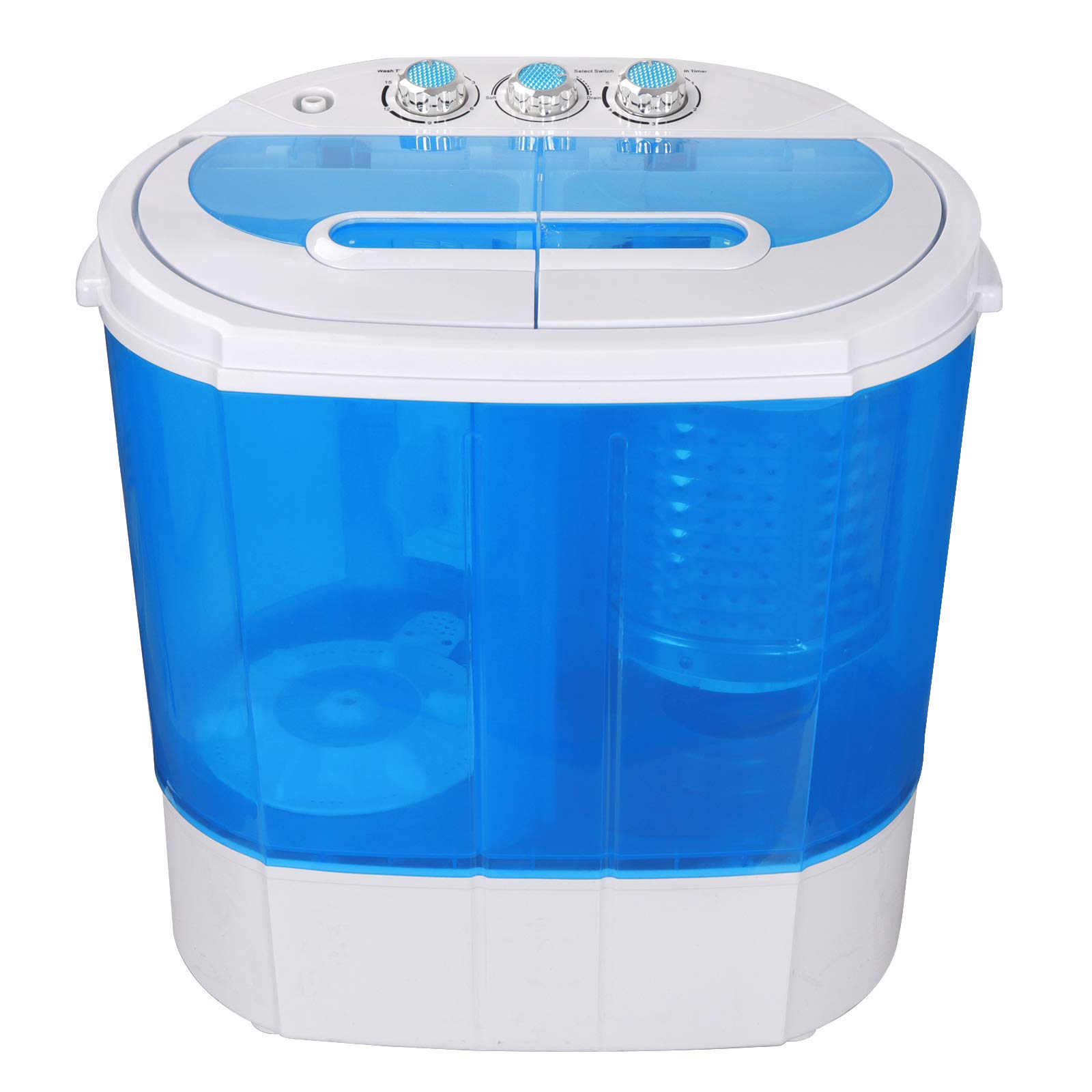 JupiterForce Portable Clothes Washing Machines with Drain Pipe, Mini Compact Twin Tub Spin Dryer Laundry Machine for Bathroom, Dorms, Apartments, Blue