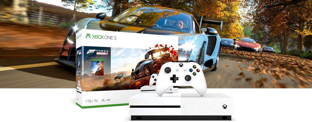 Xbox One S 1TB Forza Horizon 4 Console Bundle - Digital download of Forza Horizon 4 included - White Controller & Xbox One S included - 8GB RAM 1TB HD - Live Gold & Game Pass trials - 4K Blu-r