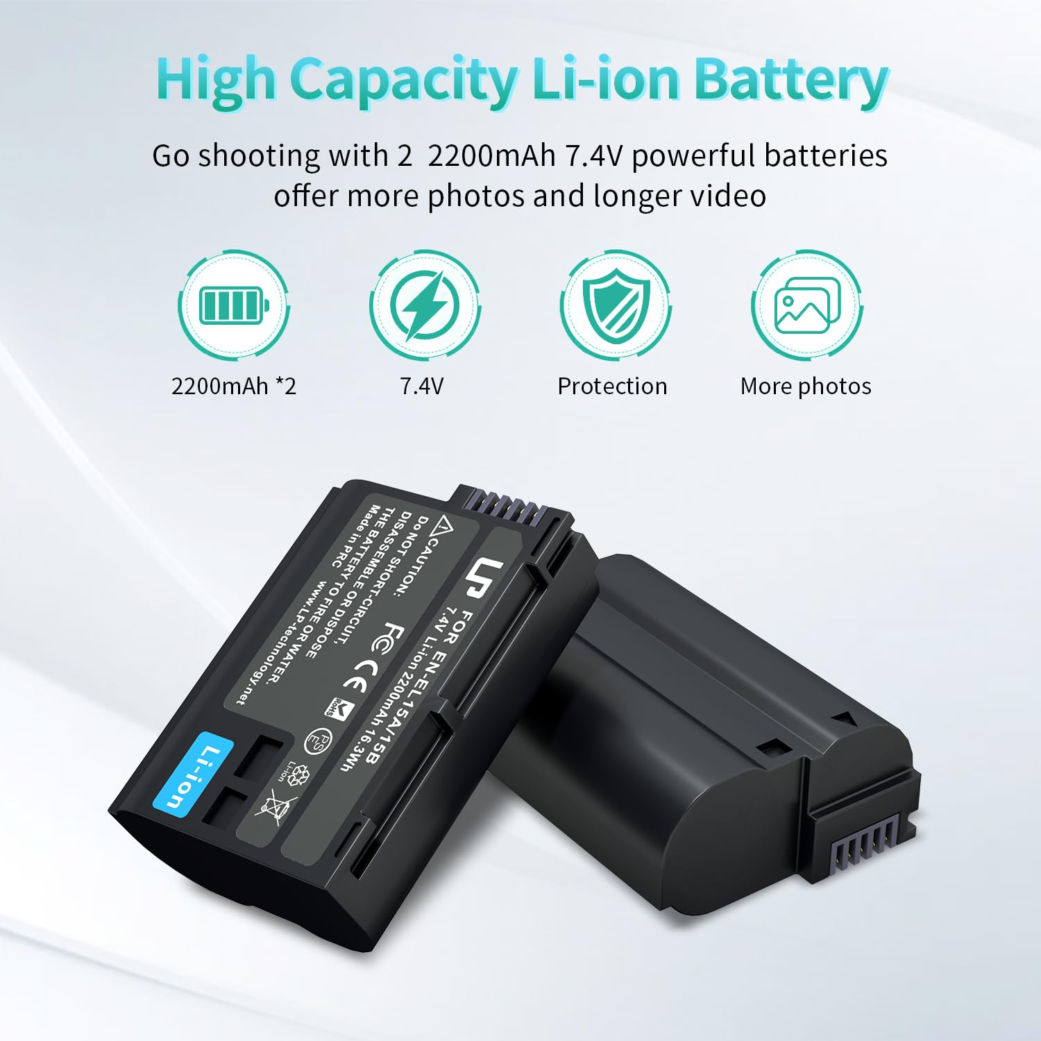 EN-EL15 EN EL15a Battery Charger Pack, LP 2-Pack Battery & Dual Slot Charger, Compatible with Nikon D7500, D7200, D7100, D7000, D850, D750, D500, D810a, D810, D800e, D800, D610, D600 & More