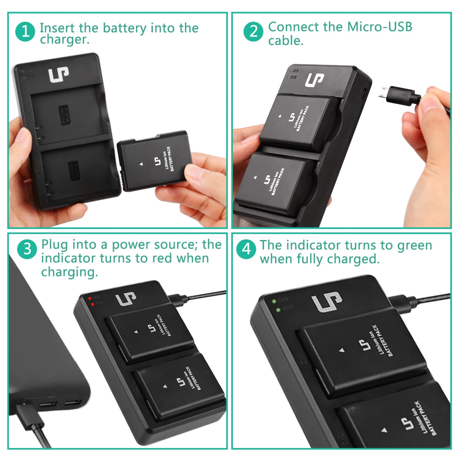 LP EN-EL14 EN EL14a Battery Charger Pack, 2-Pack 1200mAh Battery & Dual Slot Charger, Compatible with Nikon D3100 D3200 D3300 D3400 D3500 D5100 D5200 D5300 D5500 D5600 DF P7000 P7100 P7700 P7800