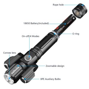 Caferria LED Tactical Flashlight 1000 Lumens Electric Torch Ultra-Bright Handheld Travel Flashlight Rechargeable Waterproof Zoomable 4 Modes for Outdoor, Camping, Biking, Hiking, Emergency