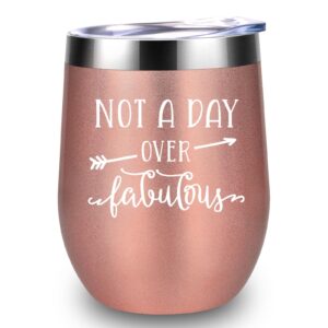 leado not a day over fabulous wine tumbler, birthday gifts for women - funny gifts for her - birthday wine gifts for women, girls, mom, best friend, sister, aunt - unique bday gifts for her