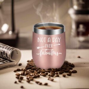 LEADO Not a Day over Fabulous Wine Tumbler, Birthday Gifts for Women - Funny Gifts for Her - Birthday Wine Gifts for Women, Girls, Mom, Best Friend, Sister, Aunt - Unique Bday Gifts for Her