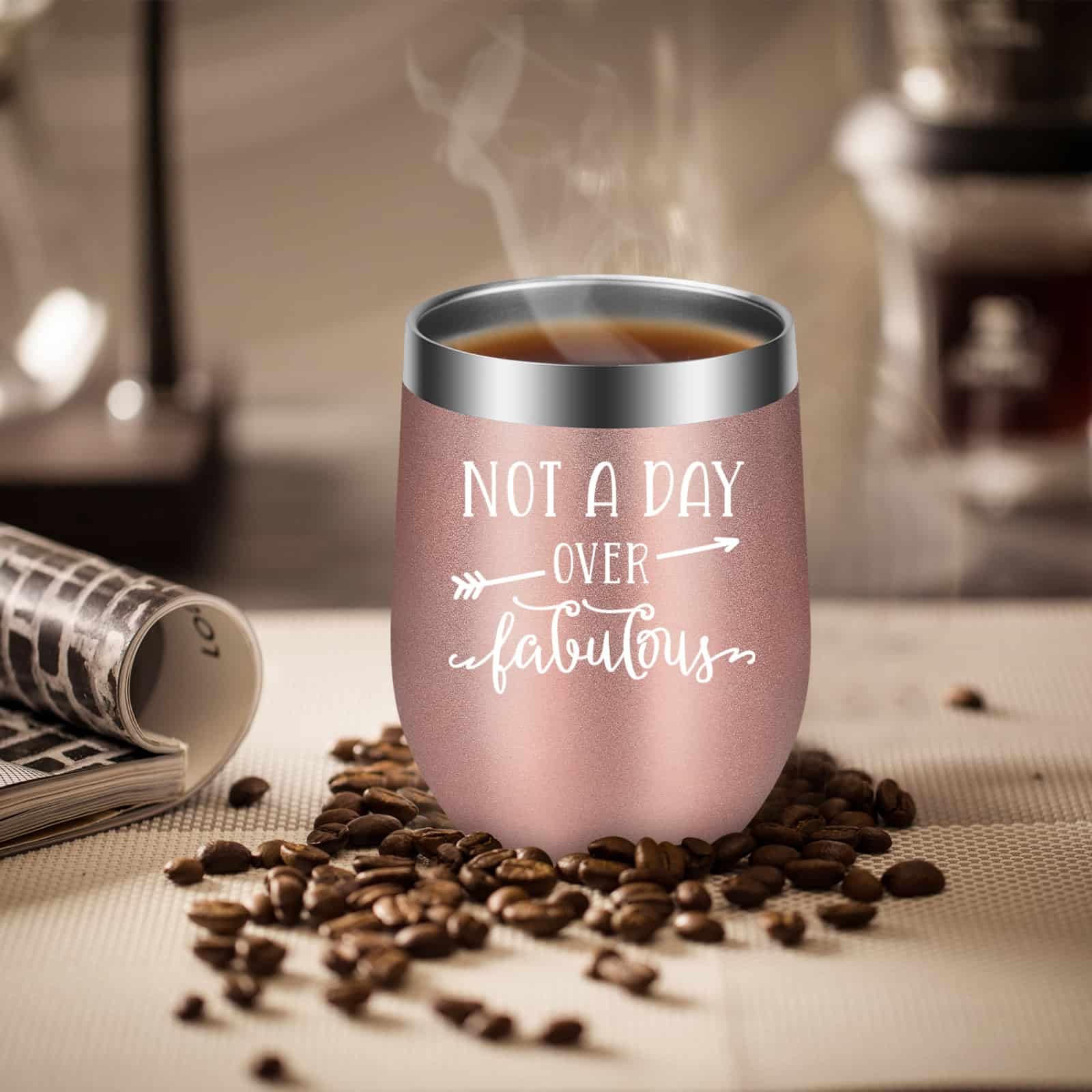 LEADO Not a Day over Fabulous Wine Tumbler, Birthday Gifts for Women - Funny Gifts for Her - Birthday Wine Gifts for Women, Girls, Mom, Best Friend, Sister, Aunt - Unique Bday Gifts for Her