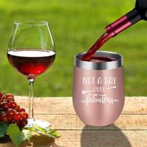 LEADO Not a Day over Fabulous Wine Tumbler, Birthday Gifts for Women - Funny Gifts for Her - Birthday Wine Gifts for Women, Girls, Mom, Best Friend, Sister, Aunt - Unique Bday Gifts for Her