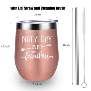 LEADO Not a Day over Fabulous Wine Tumbler, Birthday Gifts for Women - Funny Gifts for Her - Birthday Wine Gifts for Women, Girls, Mom, Best Friend, Sister, Aunt - Unique Bday Gifts for Her