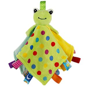 toddler taggy security blankets soft plushy cuddle bud blankie breathable snuggle blanket for boys and girls, green frog