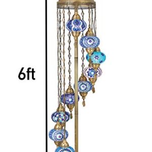 DEMMEX - 9 Big Globes Turkish Moroccan Mosaic Floor Lamp Light, Bohemian Boho Stained Glass Tiffany Mosaic Floor Lamp, 6 feet (Blue)