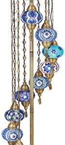 DEMMEX - 9 Big Globes Turkish Moroccan Mosaic Floor Lamp Light, Bohemian Boho Stained Glass Tiffany Mosaic Floor Lamp, 6 feet (Blue)