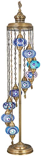 DEMMEX - 9 Big Globes Turkish Moroccan Mosaic Floor Lamp Light, Bohemian Boho Stained Glass Tiffany Mosaic Floor Lamp, 6 feet (Blue)